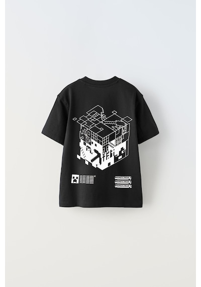 Miniko Kids Erkek Çocuk Minecraft Baskılı Pamuk Tişört Siyah