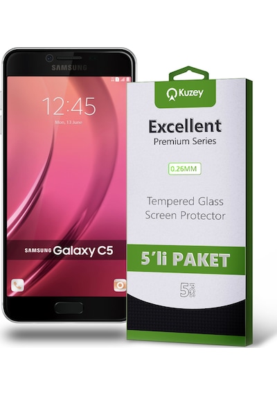 Samsung Galaxy C5 ile Uyumlu Temperli Ekran Koruyucu Kırılmaz Cam Ekonomik 5'li Paket