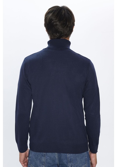 Tudors Slim Fit Dar Kesim Tam Balikcı Yaka Tüylenmeyen Yumuşak Dokulu Lacivert Erkek Triko Kazak-29110-lacivert Lacivert