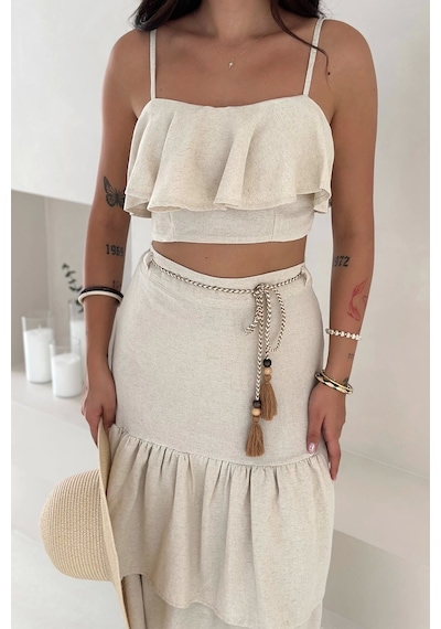 Asprin Fashion Kat Bluz Etek Takım Ekru Beyaz