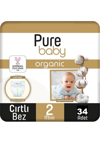 Pure Baby Organic Bebek Bezi 2 Numara Mini 3-6 Kg 34 Adet