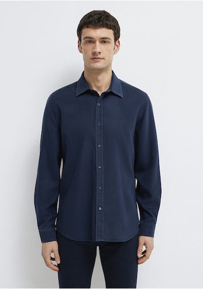 Mavi - Lacivert Tencel Liyosel Gömlek 0210818-70494 Lacivert
