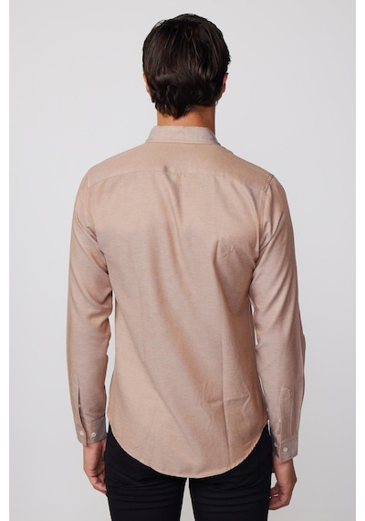 Tudors Slim Fit Pamuklu Kolay Ütü Düz Erkek Gömlek-26892 - Kum Kum Rengi