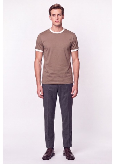 Efor Slim Fit Bisiklet Yaka Vizon - Ekru Tişört Ts 932 Vizon-ekru