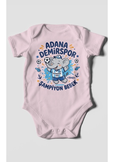 Morivokids Adana Demirspor Temalı Kısa Kollu Bebek Body %100 Pamuk Bebe Pembe