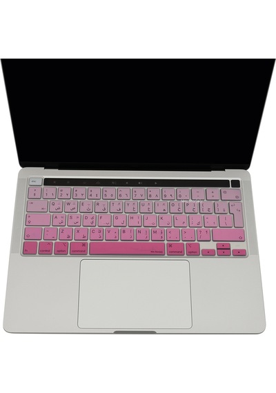 Arapça Klavye Apple Uyumlu MacBook Pro Kılıf M1-m2, 13inç Gradient Touchbarlı A2338 A2289 A2251 A2141 Uk Enter İle Pembe