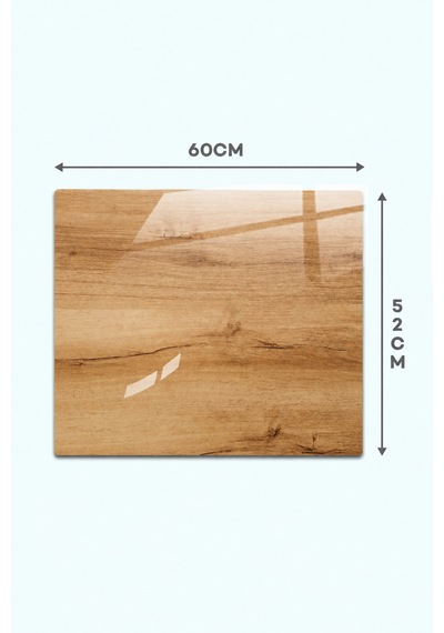 Gökçeoğlu Cam Ocak Arkası Koruyucu Cam Koruyucu Tezgah Ankastre Arkası Doğal Ahşap Temalı 52cm X 60cm Kahverengi