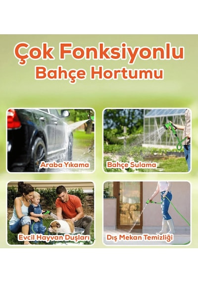 7,5 Metre Uzayan Bahçe Sulama Araç Yıkama Hortumu 7 Kademeli Başlık Tabanca 1