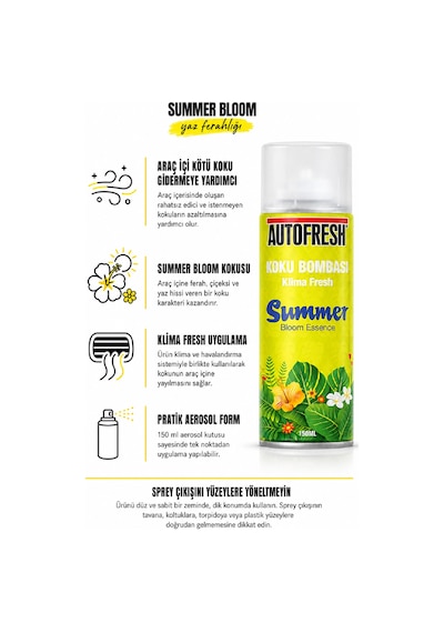 Klima Fresh Koku Bombası 150 Ml Summer Bloom Araç İçi Koku Giderici Sprey