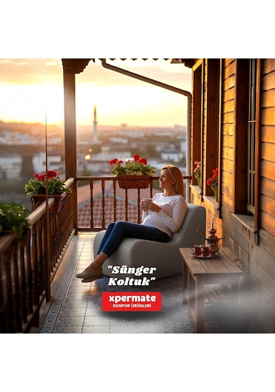 Xpermate Sünger Koltuk Tekli Yer Koltuğu İskeletsiz Taşınabilir Armut Koltuk Salon Çocuk Odası Balkon Gri Genel