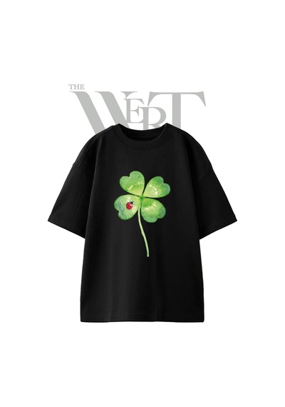 Thewert Clover Ladybug Tasarım Baskılı Ünisex Siyah Oversize T-shirt
