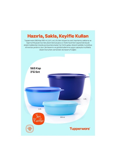 Mucize Şeker Saklama Ve Servis Kabı 3 Lü Set Yeni Renkler Mavi