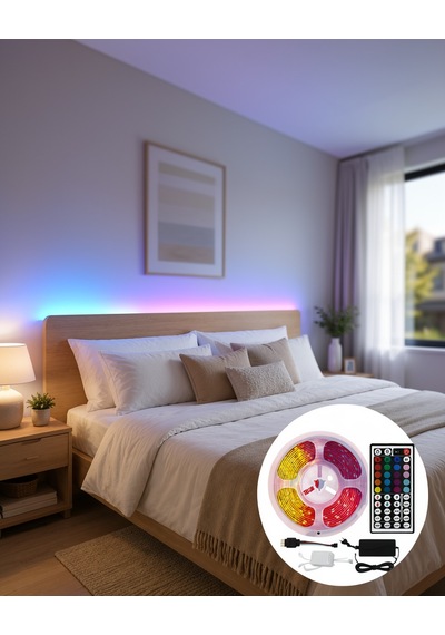 5050 Smd Rgb Led Şerit 5 Metre Kumandalı Renkli Tv Oda Masa Arkası Dekoratif Diğer