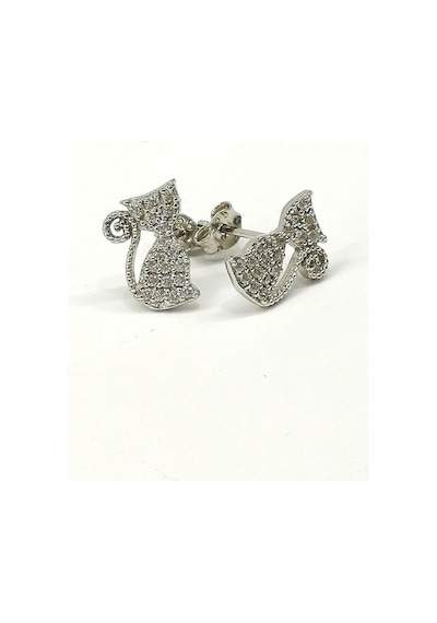 Omar Silver Kadın Kedi Model Zirkon Taşlı Beyaz Gümüş Küpe Omr796