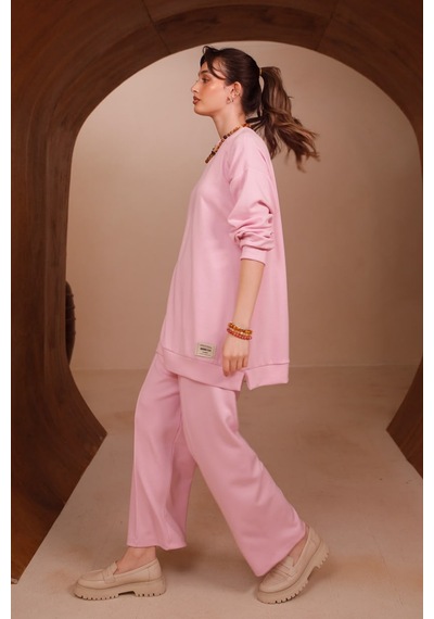Balenbi Kadın Oysh Modal Kumaş Oversize 80 Cm Tunik Bol Paça Pantolon Tesettür Takım 1228 Pembe Balenbi Kadın Oysh Modal Kumaş Oversize 80 Cm Tunik Bol Paça Pantolon Tesettür Takım 1228 Pembe