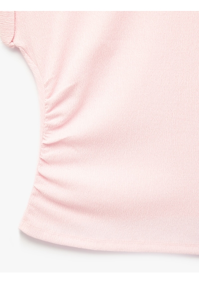 Koton Pamuklu Yuvarlak Yaka Katlamalı Kap Kol Drape Detaylı Bluz Pembe 6sak50365ek Gül
