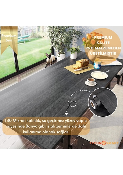 Technosmart 60 100cm Kendinden Yapışkanlı Balıksırtı Desenli Premium Duvar Kağıdı Masa Dolap Kaplama Antrasit