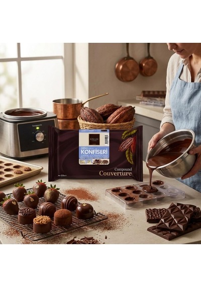 Callei Chocolate Bitter Konfiseri Kokolin Blok 2,5 Kg Pasta, Tatlı Ve Profesyonel Çikolata Kaplama İçin Yoğun Aromalı Bitter Kokolin