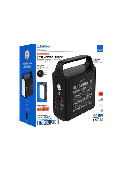 Pw-155 100.000mah Taşınabilir Enerji İstasyonu Powerbank 22.5w Hızlı Şarj Dahili Lightning + Type-c + Usb Kablo