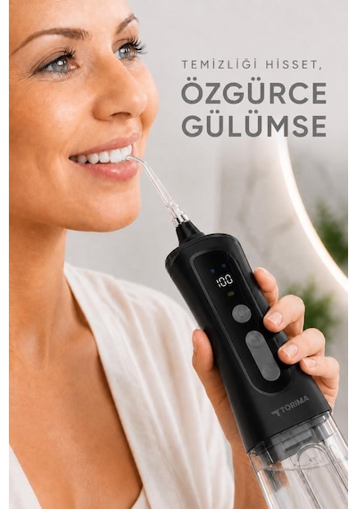 Dijital Ekranlı Şarjlı Ağız Duşu 2 Modlu Taşınabilir Ağız Bakım Cihazı Oc02 Siyah