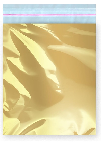 Bantlı Metalize Hediye Paketi Gold 12x17 Cm - 100 Adet