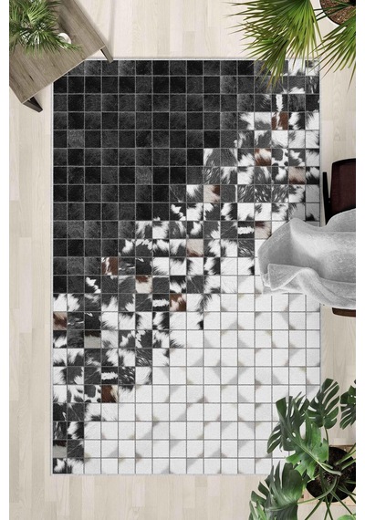 Kaymaz Taban Yıkanabilir Halı Mutfak, Salon, Yatak Odası İçin Modern Dijital Baskı Halı Slnhalı93 - 389 Çok Renkli