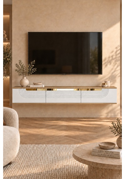 Tda1805dbg Meyra Duvara Montaj Tv Sehpası Safirmeşe-beyaz-gold 180cm Safirmeşe - Beyaz - Altın