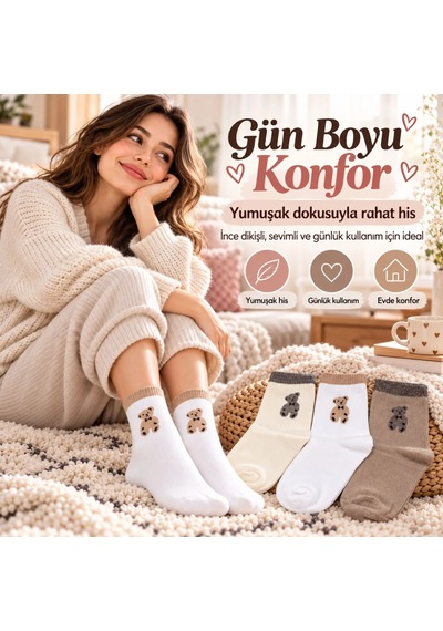 Genel Kadın 6'lı Ayıcık Desenli Soket Çorap Seti Ekru Beyaz Ve Bej Renkli Çok Renkli / 36-40 / 6 Adet Çok Renkli Genel Kadın 6'lı Ayıcık Desenli Soket Çorap Seti Ekru Beyaz Ve Bej Renkli Çok Renkli / 36-40 / 6 Adet Çok Renkli