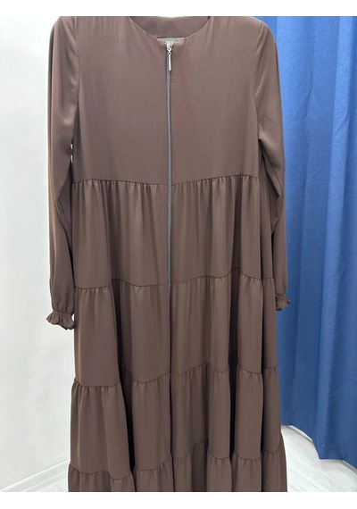 Nevayla Moda Mevlana Kesim Kat Katlı Ferace Medine İpeği Kahverengi