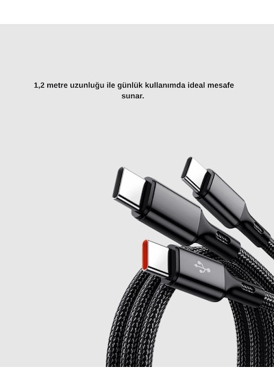 3'ü 1 Arada Şarj Kablosu Apple iOS Android Type-c Uyumlu Dayanıklı 0