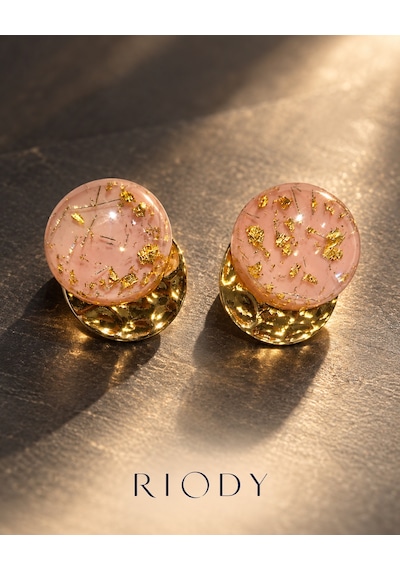 Riody Éclat Rosé Pudra Pembe Oval Altın Renkli Parçacık Ve Dövme Dokulu Metal Detaylı Kadın Küpe Rose Gold - Beyaz