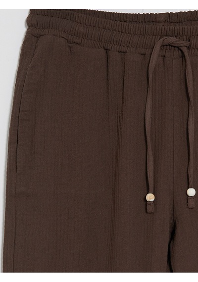 Lcwaıkıkı Classic Kahverengi Beli Lastikli Müslin Kadın Pantolon