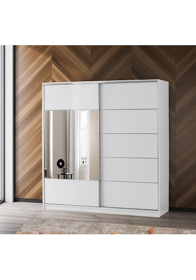 Erezogullari_Mobilya Geniş Raf Askılı Aynalı Sürgülü Gardrop 200X60X210 Cm