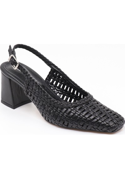 Nesilshoes Nesil Shoes Senyo 040 Siyah Örgü Topuklu Kadın Sandalet