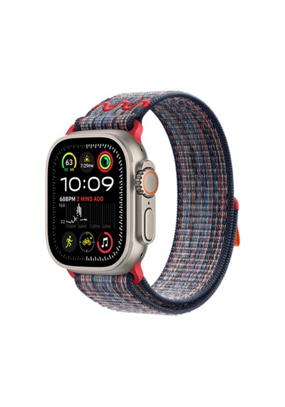 Apple Watch Uyumlu  Ultra 49mm Krd-91 Hasır Kordon Strap Kayış - Mavi-kırmızı