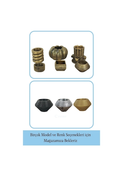 Mumluk Şamdan 3 Adet Tealight Uyumlu Elmas Çizgili Model - Altın Eskitme
