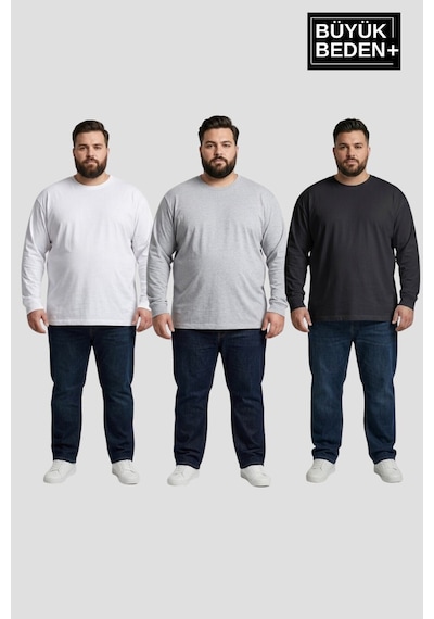 Süperlife Erkek Büyük Beden 3'lü Set Uzun Kollu 2 İplik Bisiklet Yaka Tişört Spr26bts942+3 Beyaz - Gri Süperlife Erkek Büyük Beden 3'lü Set Uzun Kollu 2 İplik Bisiklet Yaka Tişört Spr26bts942+3 Beyaz - Gri
