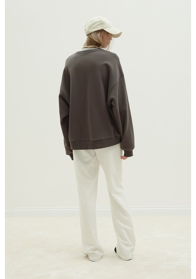 Suud Collection Kahverengi Logolu Oversize Sweatshirt Kahve