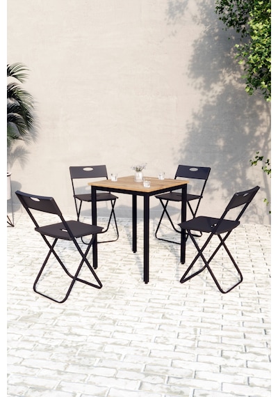 Balkon Bahçe Mutfak 5'li Bistro Set Masa Sandalye Takımı Çam - Siyah