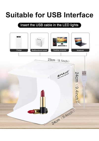 Puluz Pu5022 2 Ledli 23x24cm 6 Fonlu Çantalı Fotograf Ürün Çekim Çadırı Kutusu Light Box