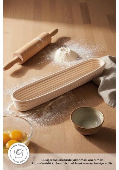 Bambum Puder - Ekmek Mayalama Sepeti Oval 44 Cm Ahşap
