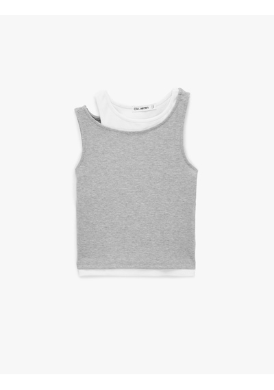 Koton Kaşkorse Pamuklu İkili Katmanlı Kolsuz Halter Yaka Bluz Gri Melanj 6sal30329ık