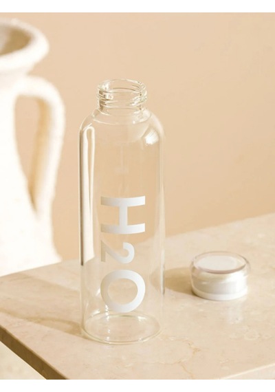 H2o Yazılı Borosilikat Cam Matara Beyaz - H2o Borosilikat Cam 1 Litre Matara Beyaz Beyaz
