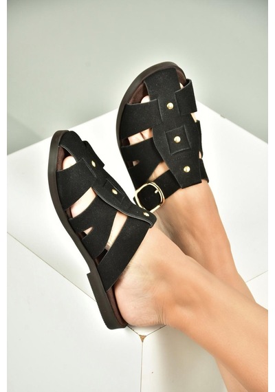 Fox Shoes U458334202 Siyah Süet Önü Kapalı Kadın Terlik Siyah-süet