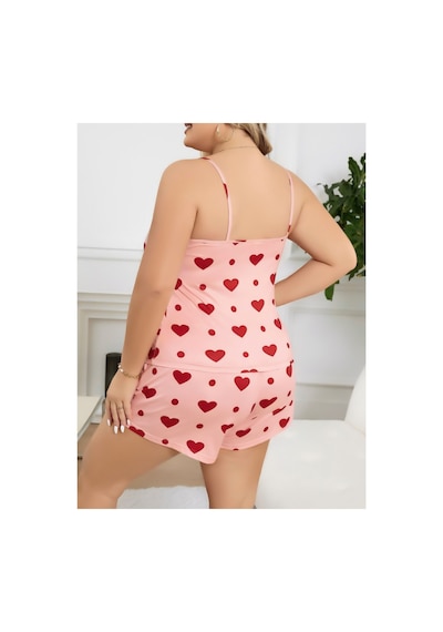 Lily Bianca Nightwear Desenli Askılı Ve Şortlu Büyük Beden Penye Gecelik Turuncu