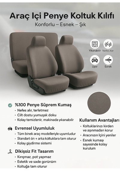 Arac İcinde Estetik Ve Rahatlik Arayanlara Universal İle Uyumlu Oto Koltuk Kilifi Tavsiyemizdir Gri