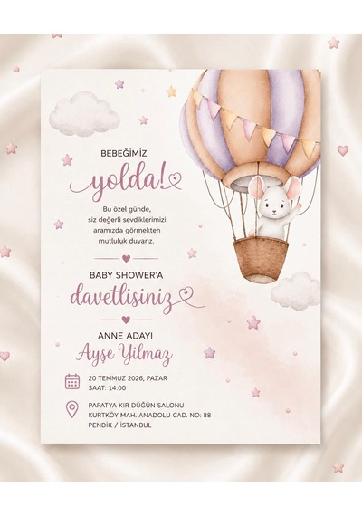 1000 Adet Ekonomik Baby Shower Davetiyesi Ve Zarf 014