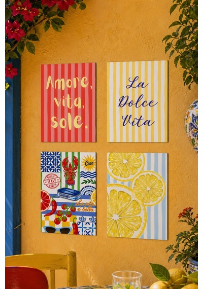 La Dolce Vita Tablo Seti 4lü Set Sicilya Temalı 15x20 Cm Mdf