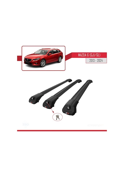 Mazda 6 Gj1/gl 2013 Ve Sonrası İle Uyumlu Ace-1 Ara Atkı Tavan Barı Siyah 3 Adet Bar