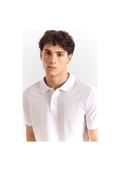 Süvari Beyaz Slim Düz Baskısız Pike Düğmeli Polo Yaka Tişört Ts1014000459-bey